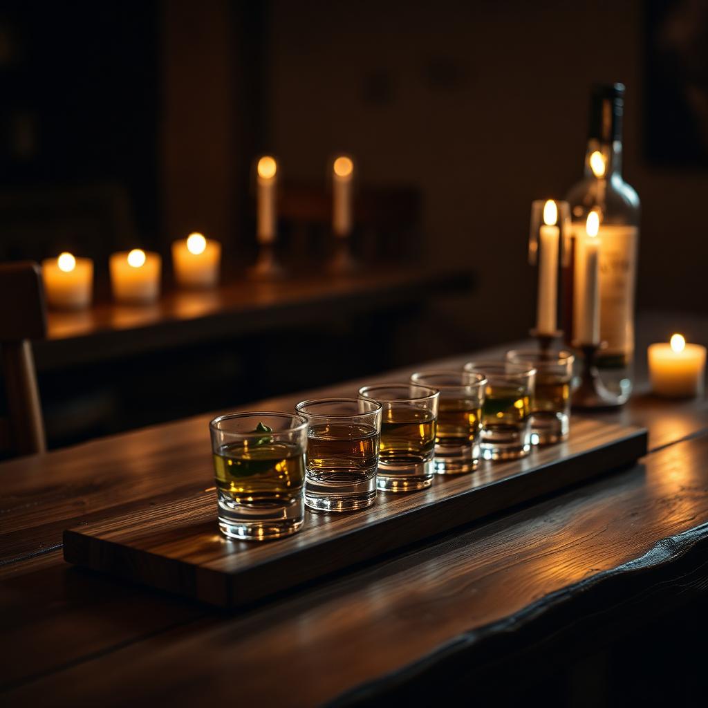 Mezcal tasting flight by candlelight