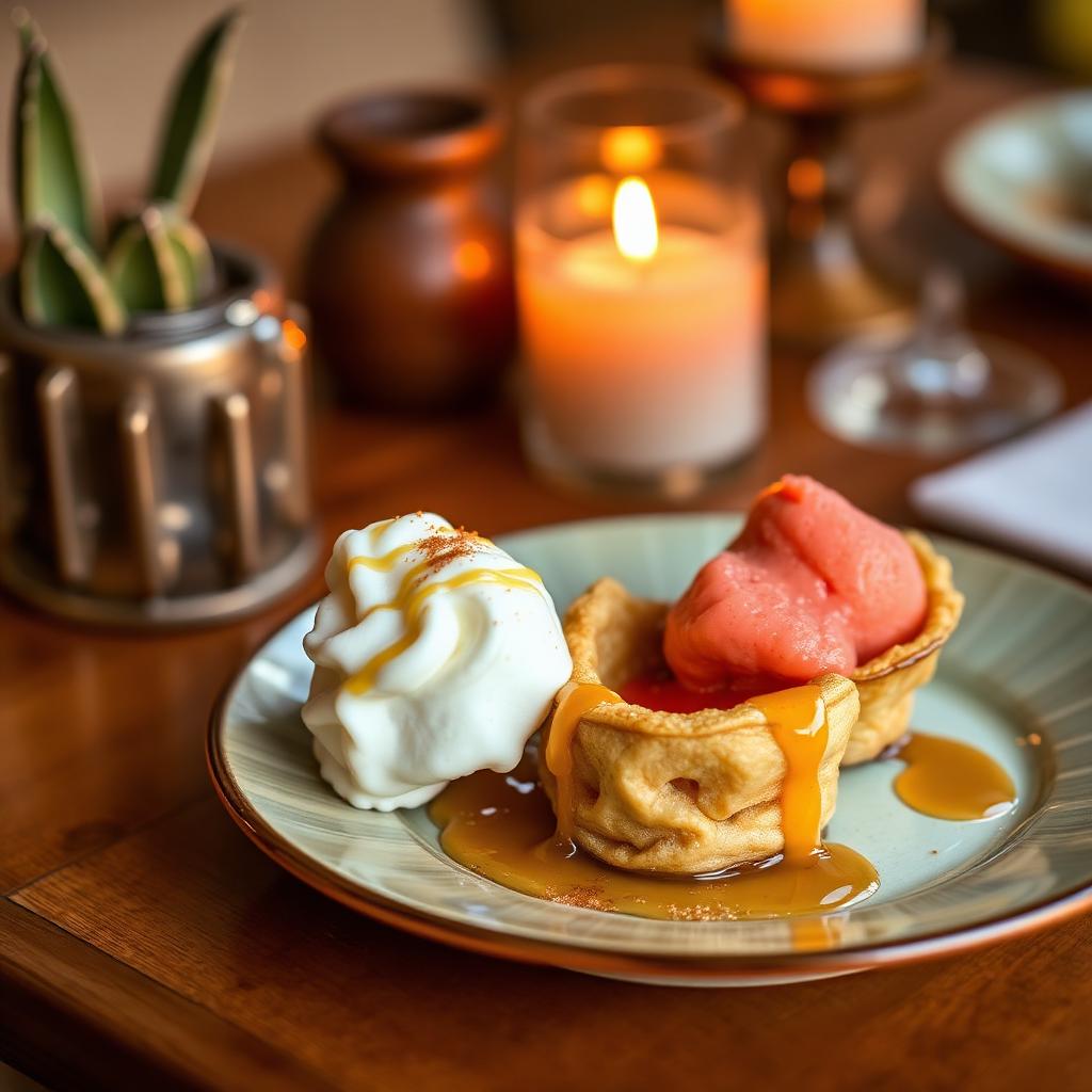 Sopapillas with honey and prickly pear sorbet